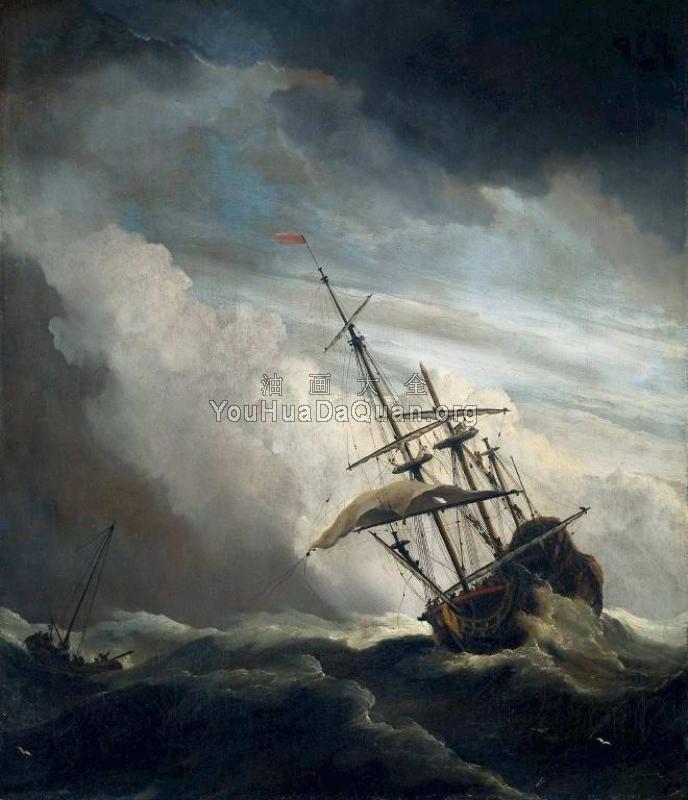 Ship in High Seas Caught by a Squall - 小威廉·凡·德·维尔德